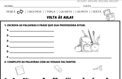 atividade volta às aulas primeiro ano